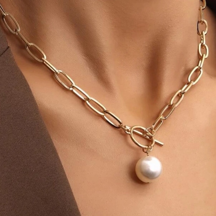 New 14k Gold Plated Paperclip Chain Pearl Necklace 39$